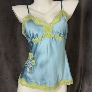 Vintage Gold Hawk Silk Lace Cami Embroidered Fairycore Coquette Y2K Top Small